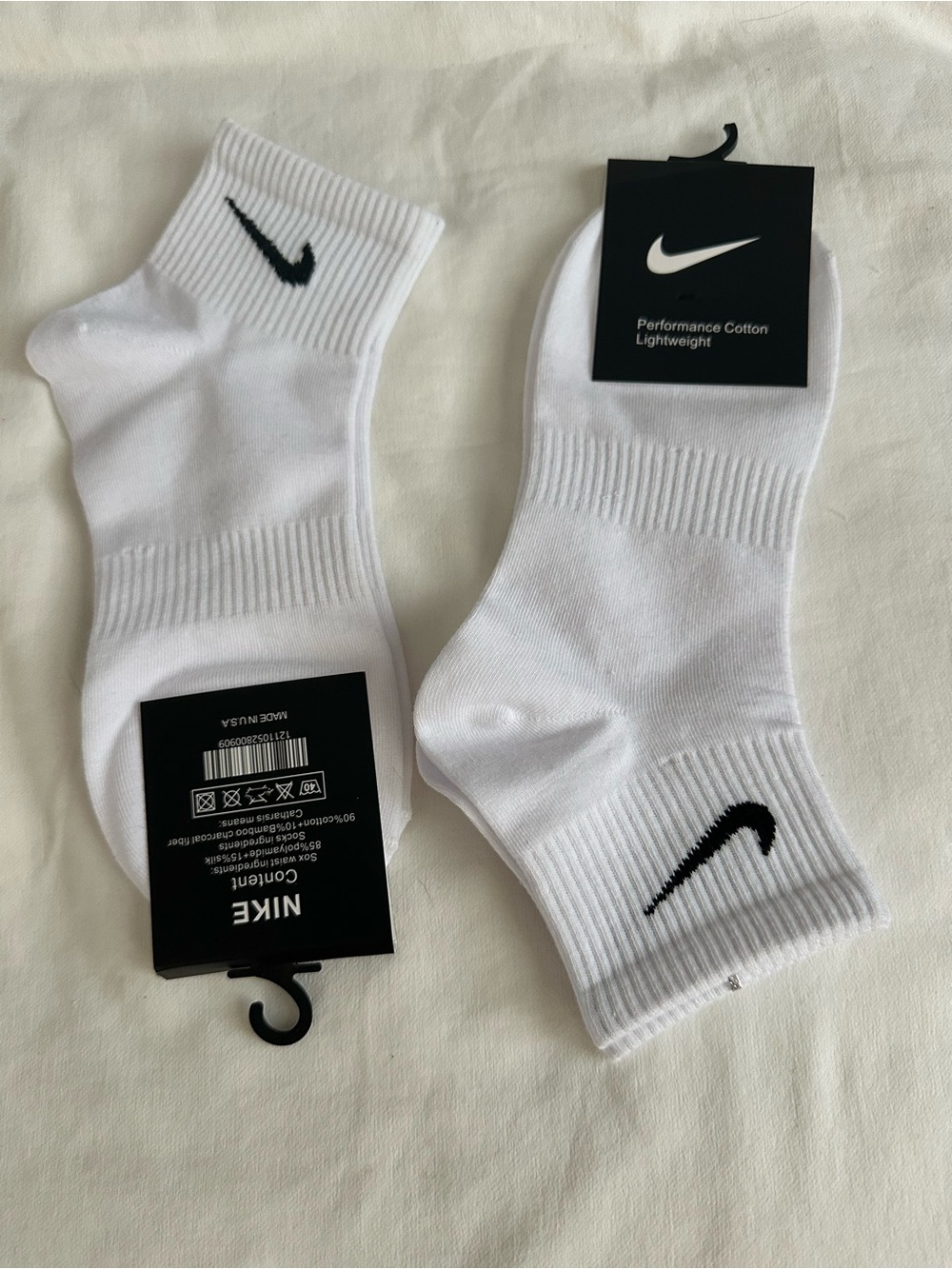 Nike White Crew Athletic Socks with Black Swoosh - 2 Pack